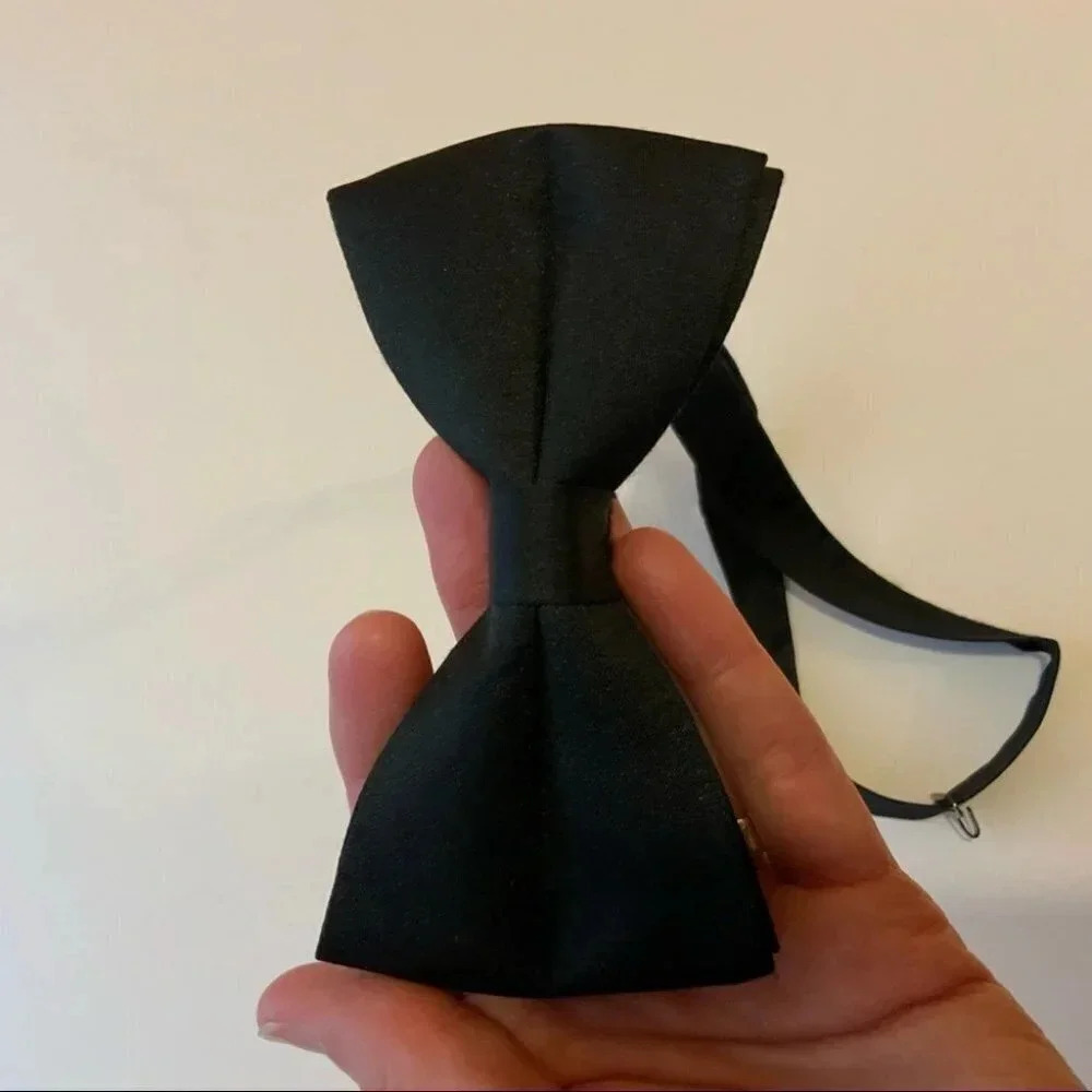 Vintage Black Adjustable Clip On Bow Tie Tuxedo Formal Accessories - Picture 8 of 9